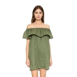 Line & Dot Concorde Ruffle Dress Summer Resort Linen Green Small Lined (L09)